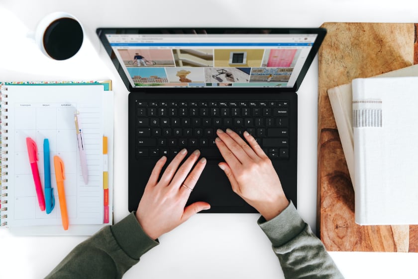 A woman using a laptop